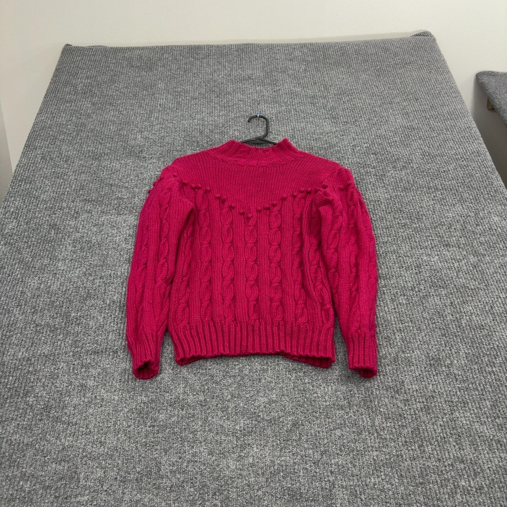 Vintage Skyr Sweater Womens S Pink Wool Cable Knit Bobble Mock Neck Coquette